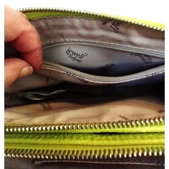 Jewell by Thirty-One Small Citrus Lime Pebbled Double Bag Crossbody Purse - Picture 8 of 9